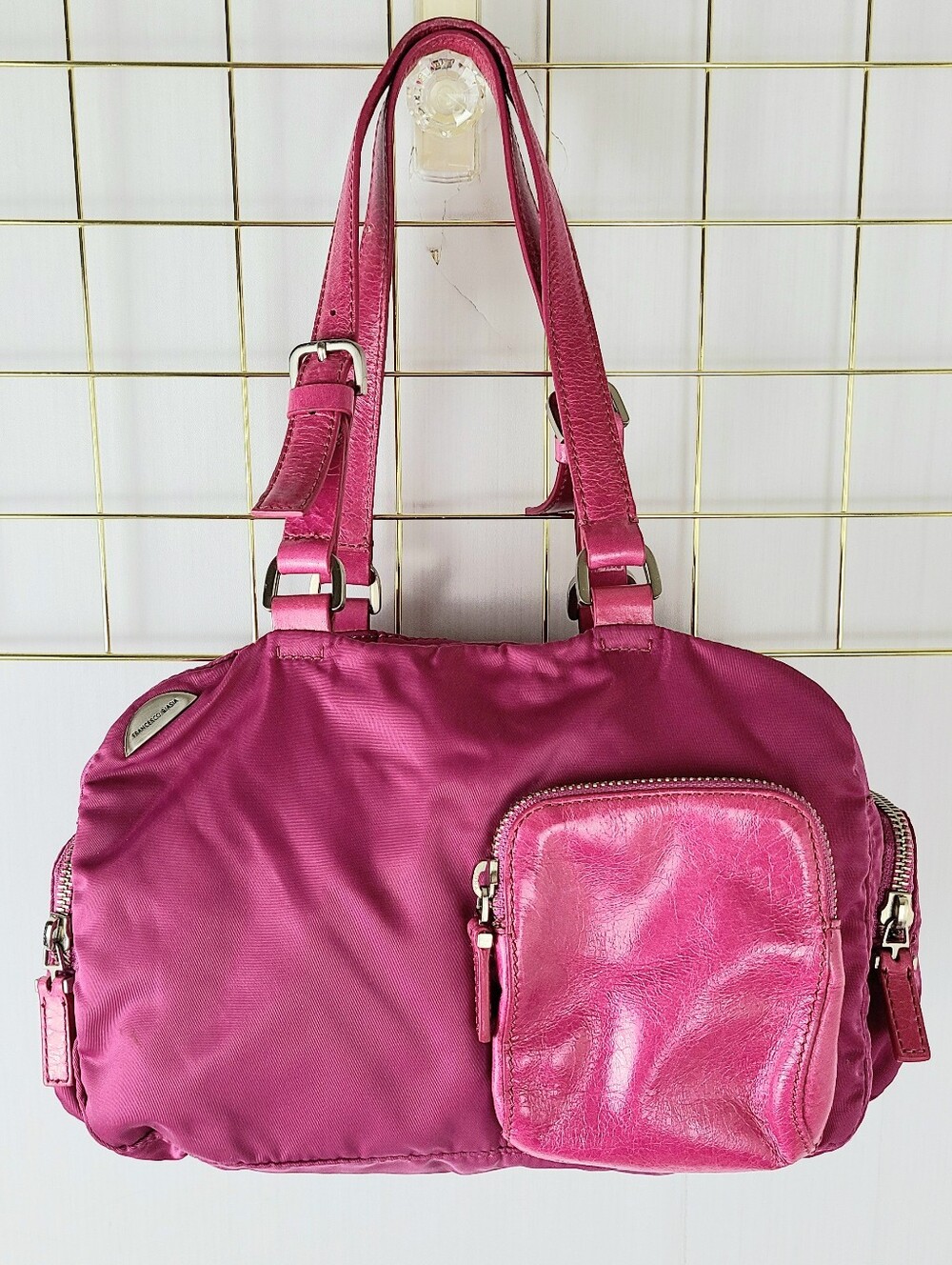 Francesco Biasia Pink Nylon Genuine Leather Y2K Shoulder Bag